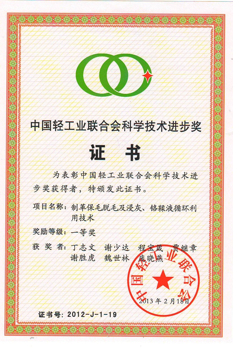 中国轻工业联合会科学技术进步奖